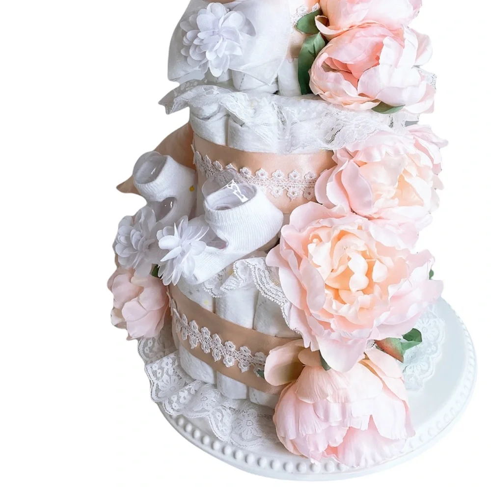 Flowers Diaper Cake, Peonies Diaper Cake